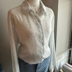Express Sheer Button-Down Shirt with Gold Dot Accents
